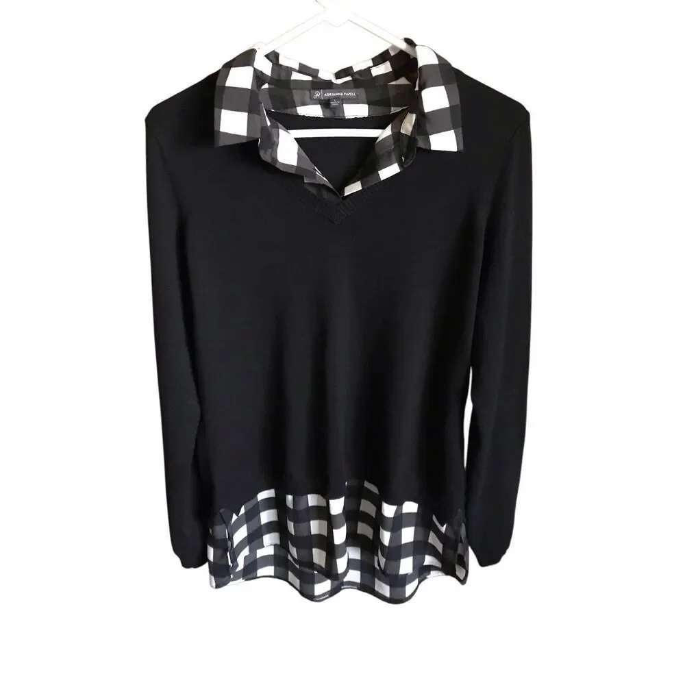 Adrianna Papell blouse Sweater size Large black white check